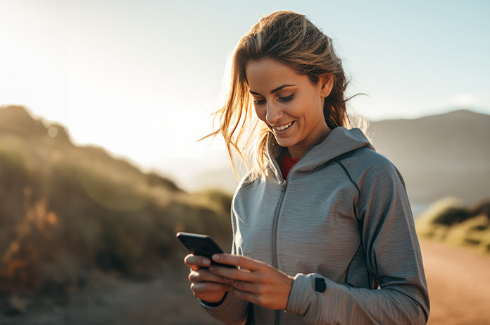 Mujer vestida de deporte consultando el móvil